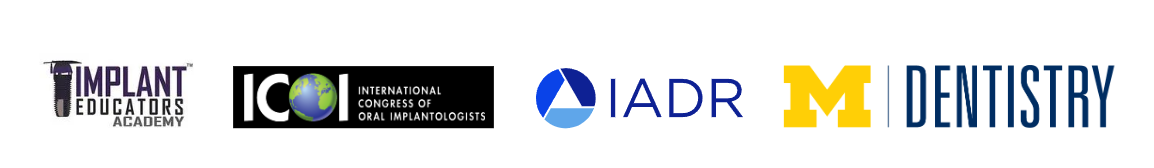 The image shows a collection of logos, including those for 'Implant,' 'ICO,' 'Dental Implantology,' 'ADR,' and 'Michigan Dental Implantology.' These are likely related to dental implant services or organizations.